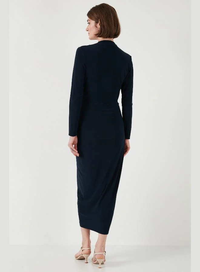 Lela  Lela Wrap Neckline Slit Drape Detail Midi Evening Dress Women's Dress 611EL1769 for Women | Best Price UAE