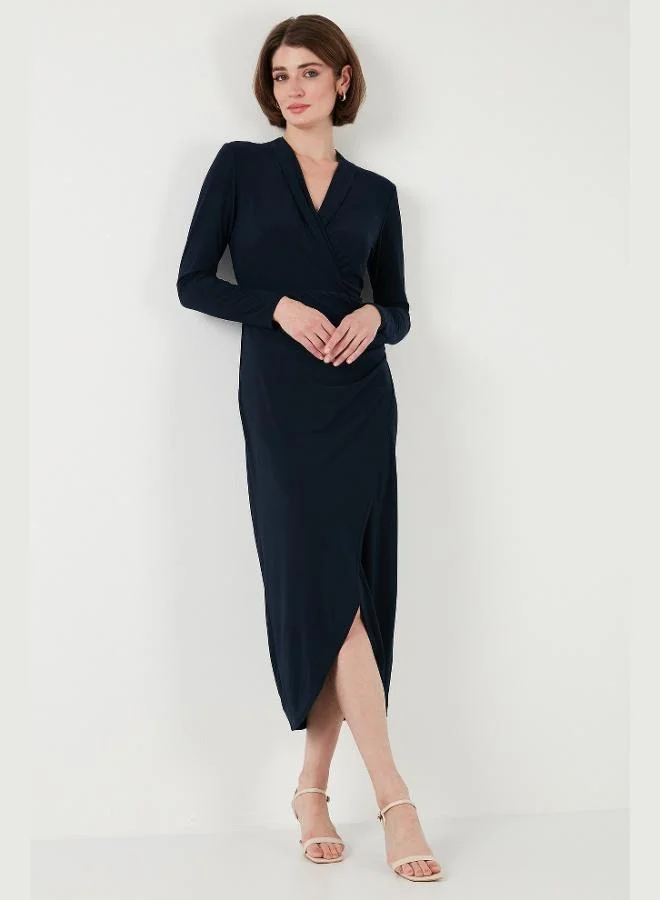 Lela  Lela Wrap Neckline Slit Drape Detail Midi Evening Dress Women's Dress 611EL1769 for Women | Best Price UAE
