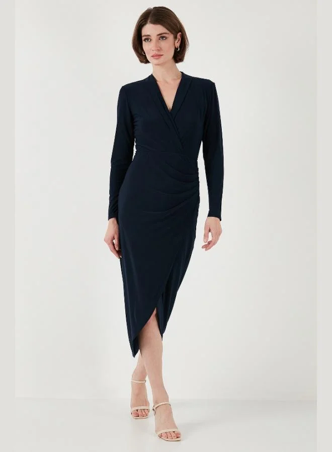 Lela  Lela Wrap Neckline Slit Drape Detail Midi Evening Dress Women's Dress 611EL1769 for Women | Best Price UAE