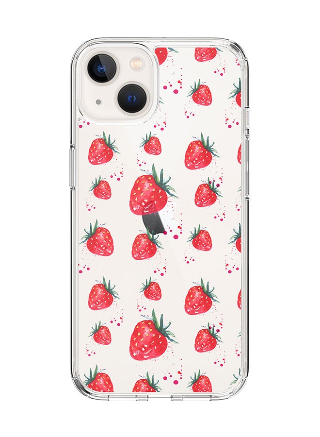 Classic Clear Case for Apple iPhone 14 Plus Case Hybrid Soft Cover Flexible Edges Anti Drop TPU PC Gel Thin Transparent Cover - Dripping Strawberries
