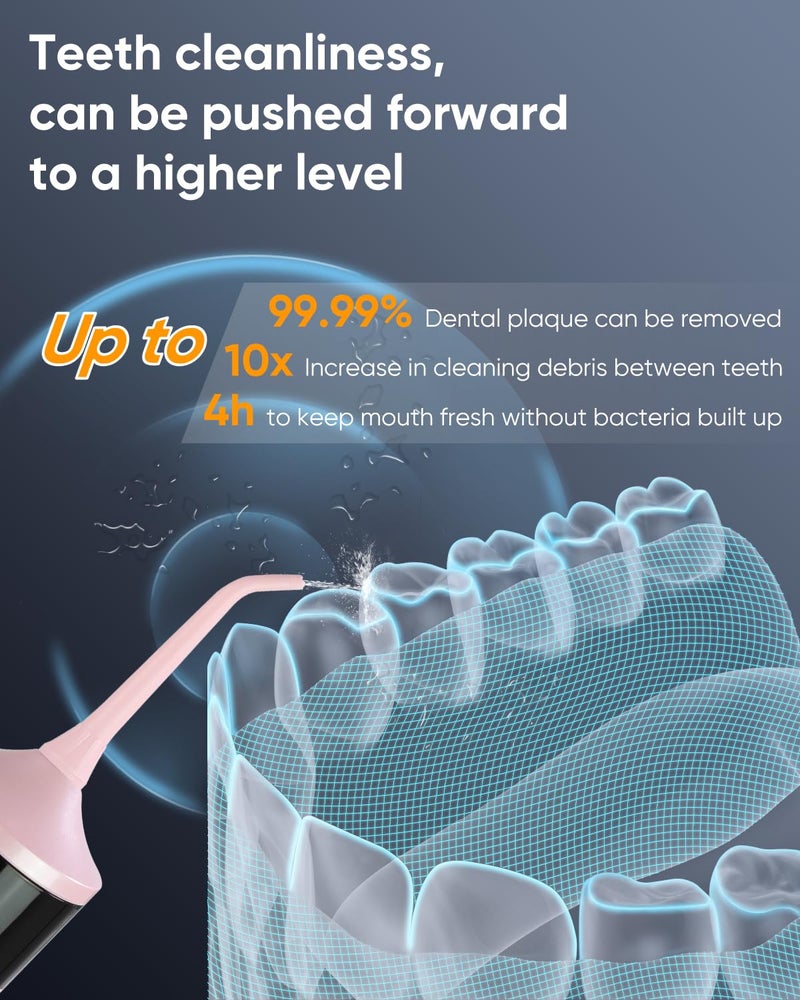 MySmile LP221 UVC Sterilizable Cordless Water Flossers for Teeth 335ML Portable OLED Display Dental Flosser with 4 Modes 8 Jet Tips and a Storage Pouch for Home and Travel (Juicy Pink) - Image 2