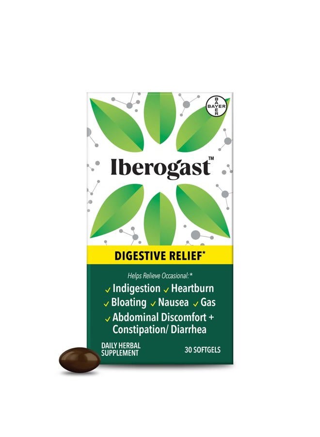 Iberogast Softgels, Herbal Relief of Stomach Upsets: Occasional Indigestion, Bloating, Gas, Nausea, Upset Stomach; 6-Herb Blend with Iberis Amara, Peppermint, Licorice, Lemon Balm; 30ct - Image 1