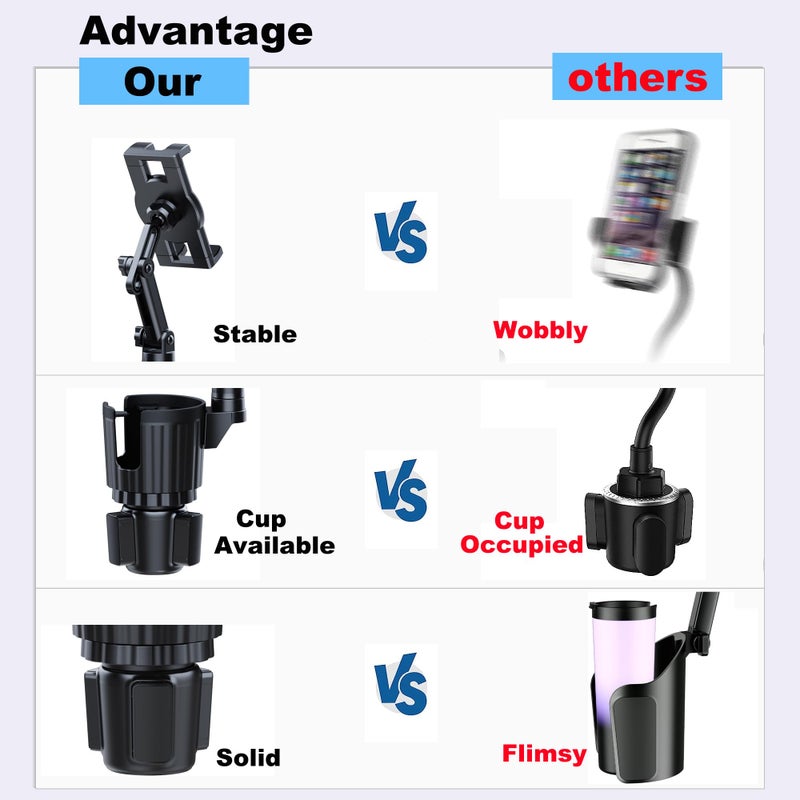 Peastrex Cup Holder Tablet Mount, Ipad Cup Holder Car Mount with Adjustable Arm for Tablet iPhone 3-11in iPad Pro Air Mini, Fire, iPhone 15, Galaxy S24 Z Fold 5 - Image 3