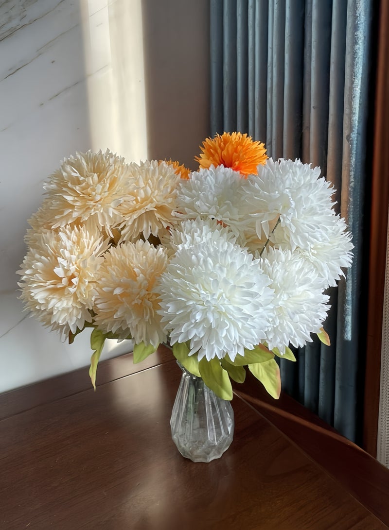 3 bunches of mixed color ball chrysanthemums 21 chrysanthemum silk flowers mixed color artificial flowers, stem length 45 cm imitation chrysanthemum artificial chrysanthemum can be used for wedding bouquet decoration, bridal shower decoration, home decoration, office party decoration, living room, bedroom, opening ceremony - Image 2