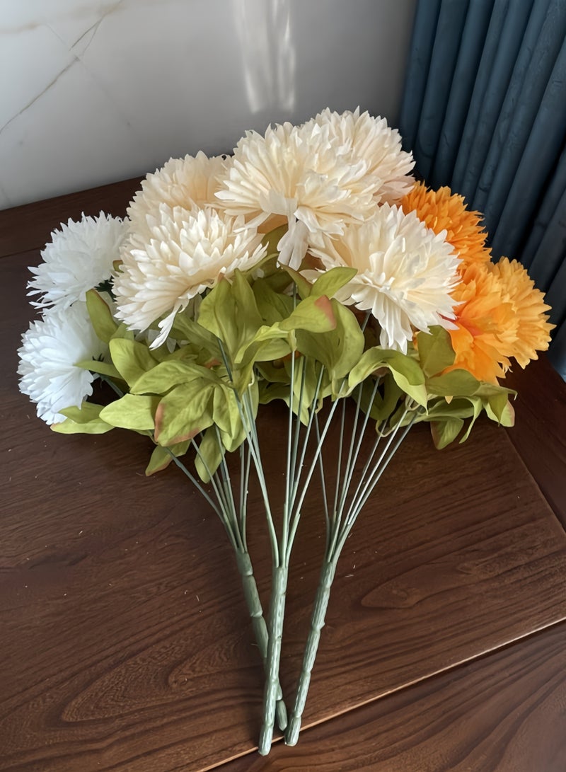 3 bunches of mixed color ball chrysanthemums 21 chrysanthemum silk flowers mixed color artificial flowers, stem length 45 cm imitation chrysanthemum artificial chrysanthemum can be used for wedding bouquet decoration, bridal shower decoration, home decoration, office party decoration, living room, bedroom, opening ceremony - Image 5
