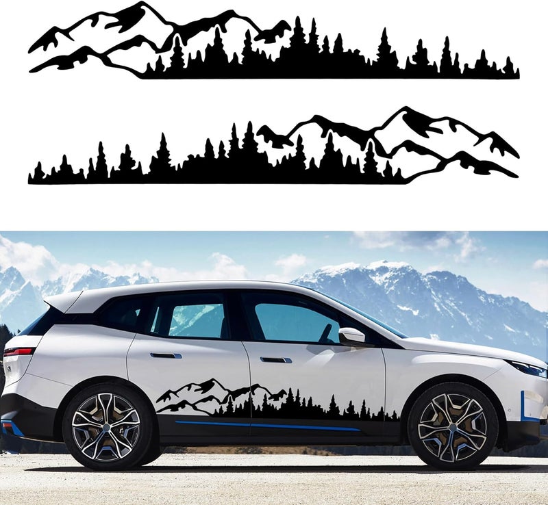 TOMALL 1 Pair 77.4'' Mountain Tree Forest Vinyl Decals for Car Body Door Side Auto Mountains Graphic Stickers Decoration for SUV Off-Road Vehicles Universal Stickers Accessories (B-Black-Large) - Image 1