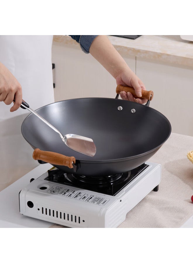Telssida Double Handle Cast Iron Wok 40cm Non-coated Traditional Round Bottom Stir Fry Pan For Home Cooking - Image 3