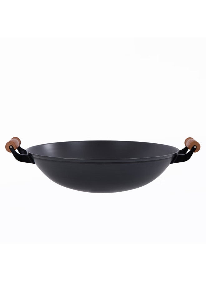 Telssida Double Handle Cast Iron Wok 40cm Non-coated Traditional Round Bottom Stir Fry Pan For Home Cooking - Image 4
