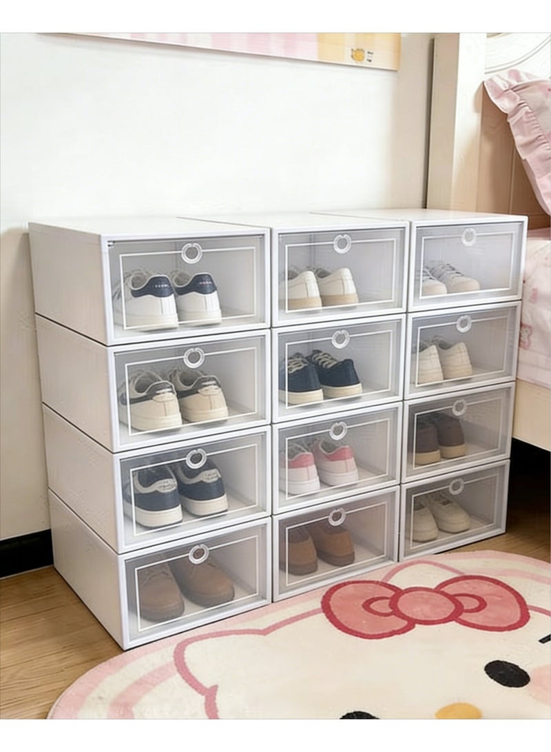 12 Pack X-Large Clear Plastic Stackable Shoe Storage Boxes White with Lids, Space-Saving Sneaker Organizer for Closet & Entryway - Image 1