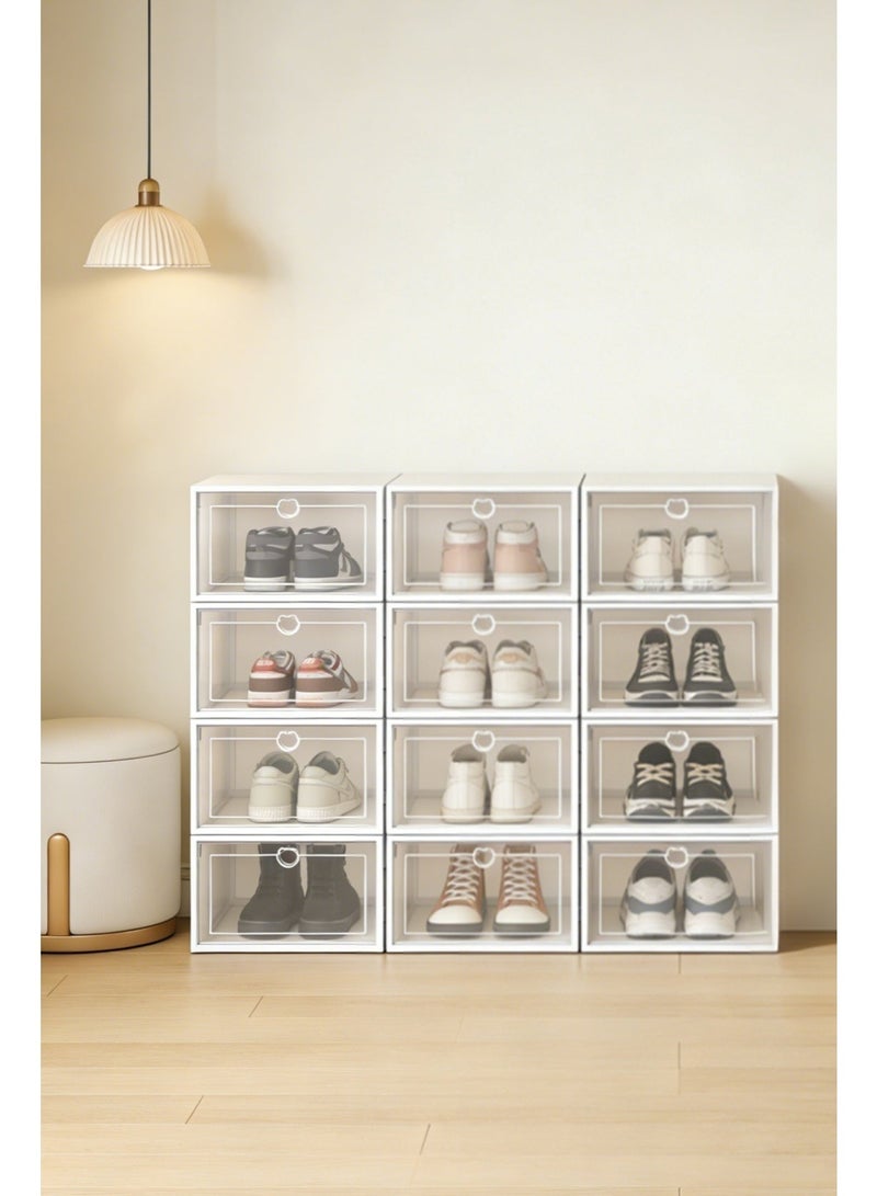 12 Pack X-Large Clear Plastic Stackable Shoe Storage Boxes White with Lids, Space-Saving Sneaker Organizer for Closet & Entryway - Image 4