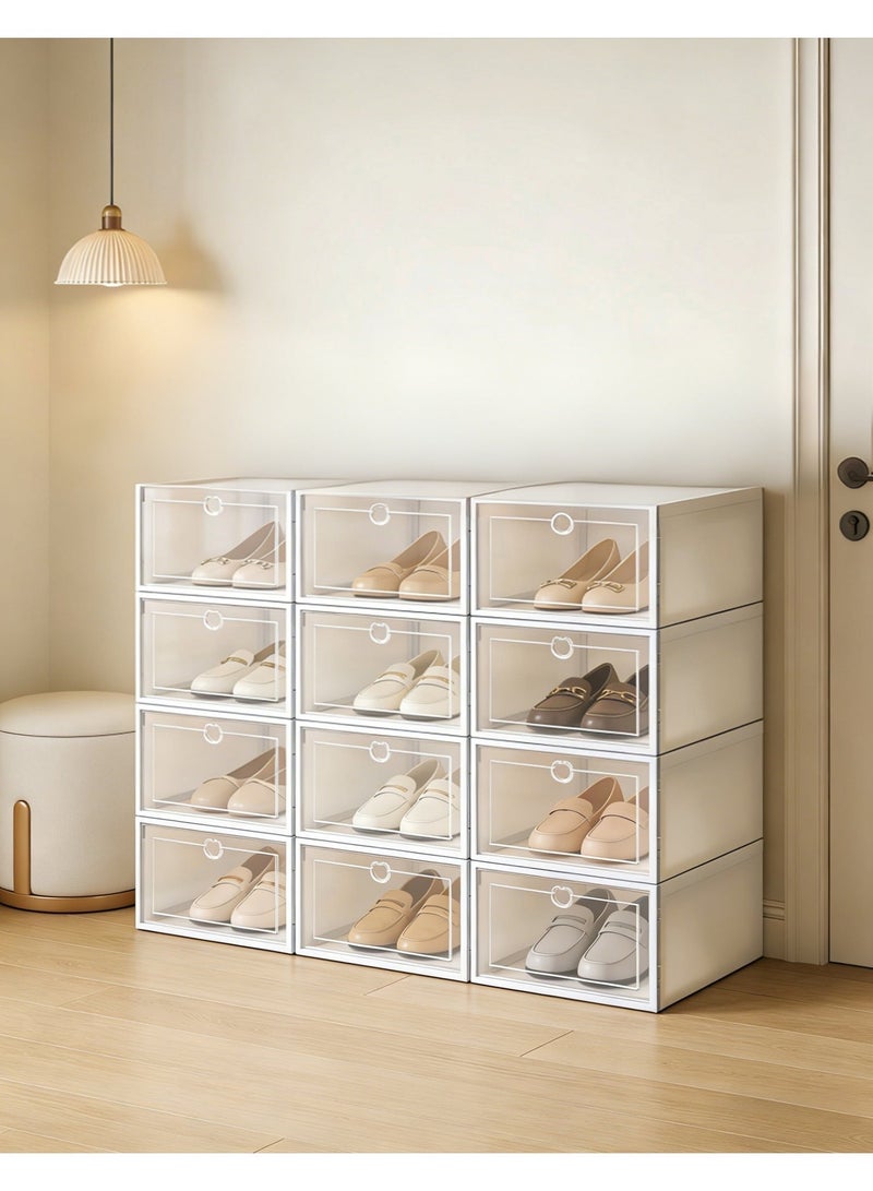 CKIKH 12 Pack Extra Large Clear Plastic Stackable Shoe Boxes，White Shoe Rack, Space-Saving Sneaker Storage Containers, Foldable Shoe Organizer for Closet Entryway - Image 3