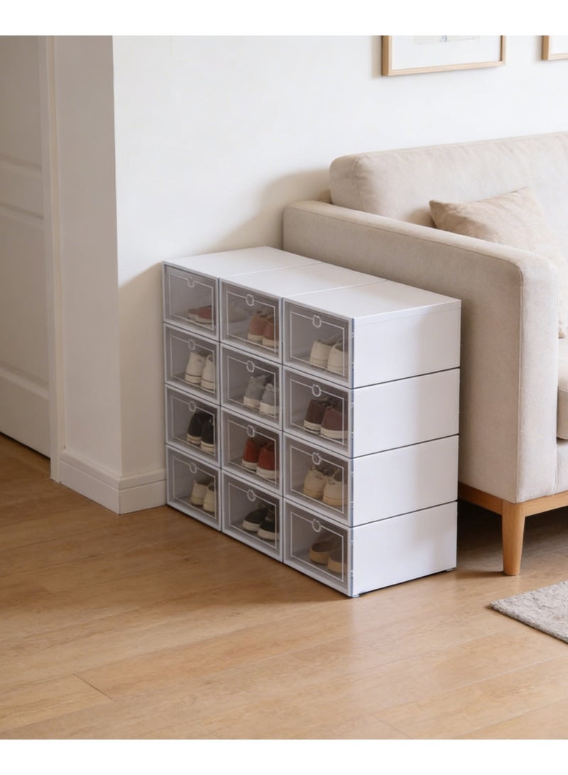 CKIKH 12 Pack Extra Large Clear Plastic Stackable Shoe Boxes，White Shoe Rack, Space-Saving Sneaker Storage Containers, Foldable Shoe Organizer for Closet Entryway - Image 2