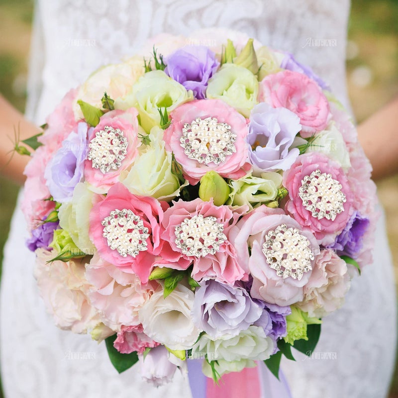 AUEAR, 15 Pack Faux Rhinestone Pearl Flower Buttons Fashion Silver Crystal Button Brooches for Jewelry Making Clothing DIY Craft - Image 5