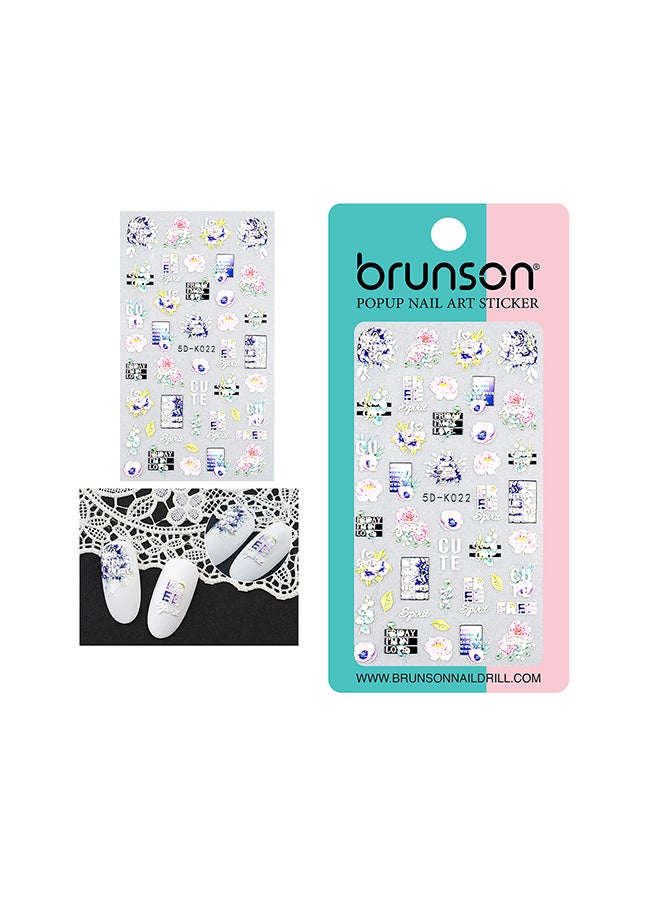 brunson ملصقات زهور 5D رائعة ذاتية اللصق لتزيين الأظافر 5D-k022