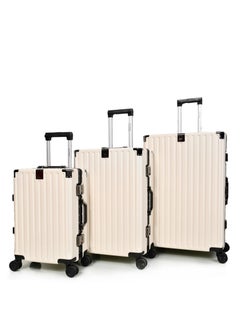 MORANO Morano Women Aluminuim Travel Luggage Set of 3 Pcs, with Built-in Combination Lock, Cup Holder and Phone Holder Beige Color Sizes: 28''-24''-20'' Inches  - Image 1