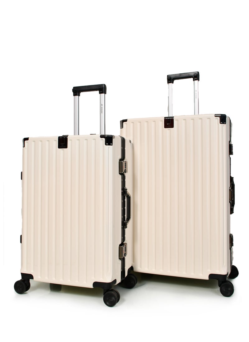 MORANO Morano Women Aluminuim Travel Luggage Set of 3 Pcs, with Built-in Combination Lock, Cup Holder and Phone Holder Beige Color Sizes: 28''-24''-20'' Inches  - Image 2