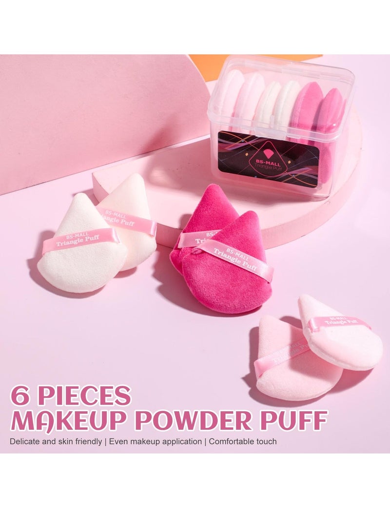 BS مول 6 Pack Triangle Powder Puff, Face Makeup Sponge Soft Triangle Powder Puffs, For Loose Powder Body Powder Cosmetic Foundation Sponge (Pink) - Image 3