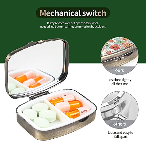 Dynippy Pill Case Pill Box with Mirror Retro Pocket 2 Compartment Medicine Case Vitamin Pill Organizer for Pocket Purse and Travel (Cute Flower) - Image 4