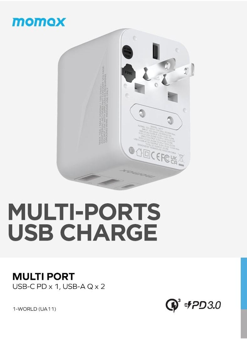 UA11 1-World 20W 3 Ports + AC Travel Adapter Multi Volt 100-250V USB-C / USB-A - White - pzsku/ZE519C087BBD150109575Z/45/_/1685536528/ef46c9dc-2f36-4fa3-8519-77ec7af811ff