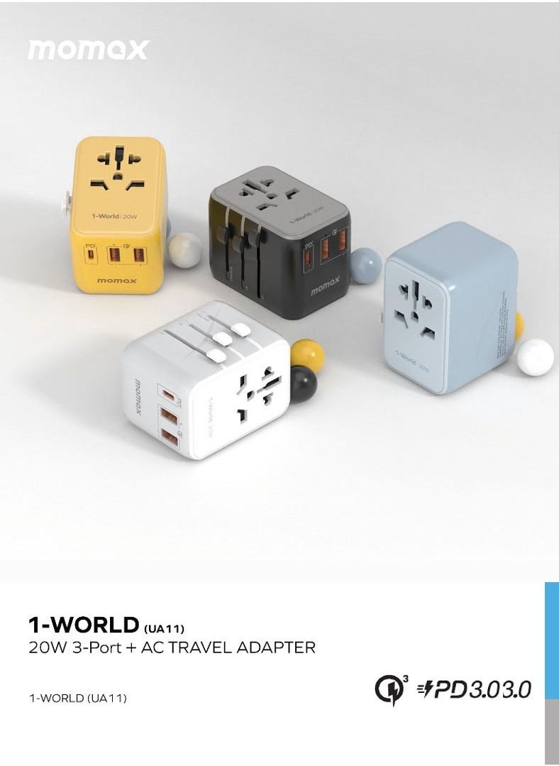 UA11 1-World 20W 3 Ports + AC Travel Adapter Multi Volt 100-250V USB-C / USB-A - White - pzsku/ZE519C087BBD150109575Z/45/_/1685536589/82c8766a-bc1b-4733-b9ad-acd2b6dbcbb5