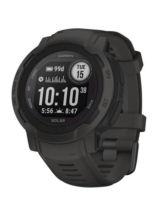 جارمين Instinct 2 Solar - 45 مم - عمر بطارية يصل إلى 28 يومًا - مقاومة للخدش، زجاج الطاقة ™، مراقب معدل ضربات القلب، مراقب الضغط طوال اليوم، تمكين نظام تحديد المواقع القوي، إشعار ذكي، متوافق مع iOS وأندرويد غرافيتي - Image 1