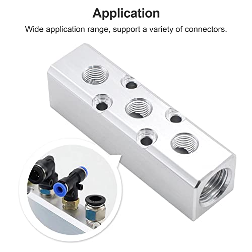 MARSTEK Air Manifold, 2 Way 4 Port Air Compressor Manifold, Aluminum Air Hose Inline Manifold Block Splitter, Pneumatic Manifold Air Distribution Block, NPT 1/2 Inch Supply Port, NPT 1/4 Inch Output Port - Image 4