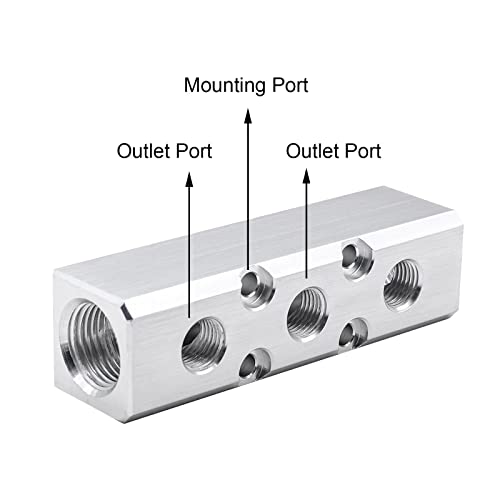 MARSTEK Air Manifold, 2 Way 4 Port Air Compressor Manifold, Aluminum Air Hose Inline Manifold Block Splitter, Pneumatic Manifold Air Distribution Block, NPT 1/2 Inch Supply Port, NPT 1/4 Inch Output Port - Image 3