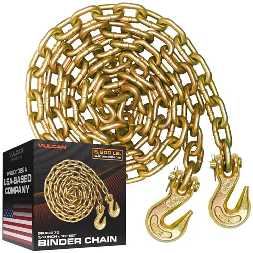 VULCAN Safety/Binder Chain with Clevis Grab Hooks - Grade 70-3/8 Inch x 10 Foot - 6,600 Pound Safe Working Load - Image 1