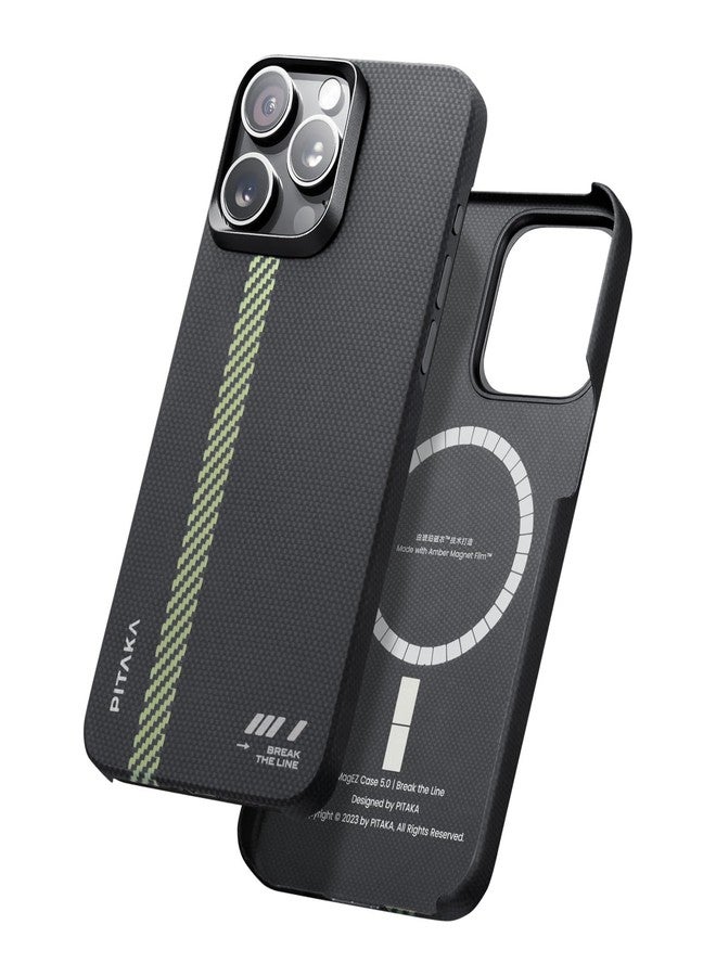بيتاكا جراب PITAKA لهاتف iPhone 15 Pro مقاس 6.1 بوصة، متوافق مع الأجهزة المغناطيسية، نحيف وخفيف الوزن مع ملمس بدون جراب، مصنوع من ألياف الأراميد 600D [MagEZ Case 5 - Break The Line] - Image 1