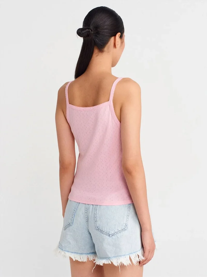 Dilvin DILVIN Textured Cotton Modal Cami Blouse