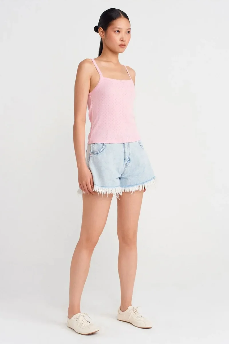 Dilvin Blush Pink DILVIN Textured Cotton Modal Cami Blouse for Women | Best Price UAE