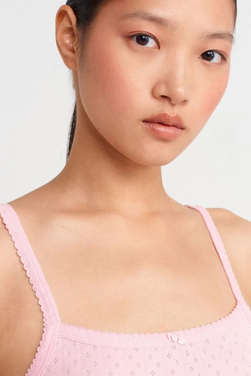 Dilvin Blush Pink DILVIN Textured Cotton Modal Cami Blouse for Women | Best Price UAE