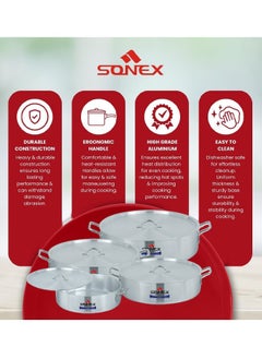 SONEX Sonex Brazier Olympia Classic Cooking Pot Set 1X4, Compact & Durable Cookware Bundle, Firm Grip Handles, Commercial Category 4 Pots And 4 Lids, Easy To Clean, Metal Finish, 35.5/40.5/46/51Cm  - Image 4