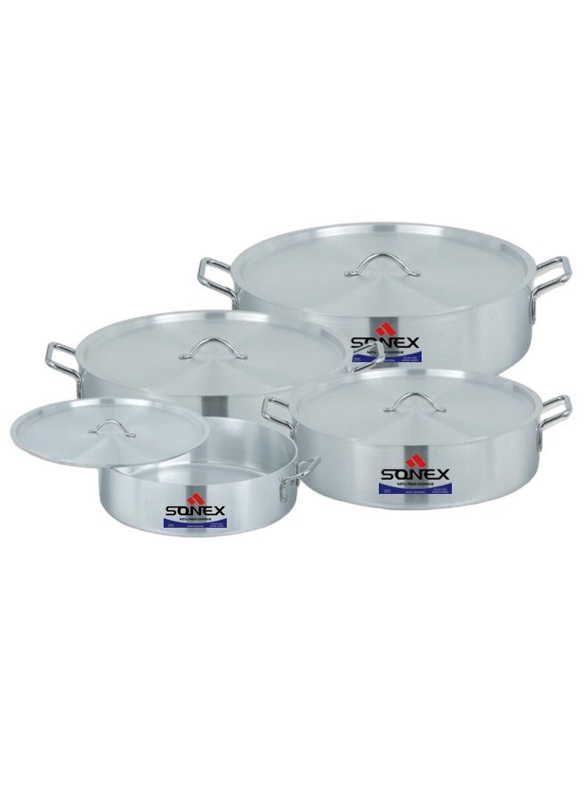 Sonex Brazier Olympia Classic Cooking Pot Set 1X4, Compact & Durable Cookware Bundle, Firm Grip Handles, Commercial Category 4 Pots And 4 Lids, Easy To Clean, Metal Finish, 35.5/40.5/46/51Cm - Image 1