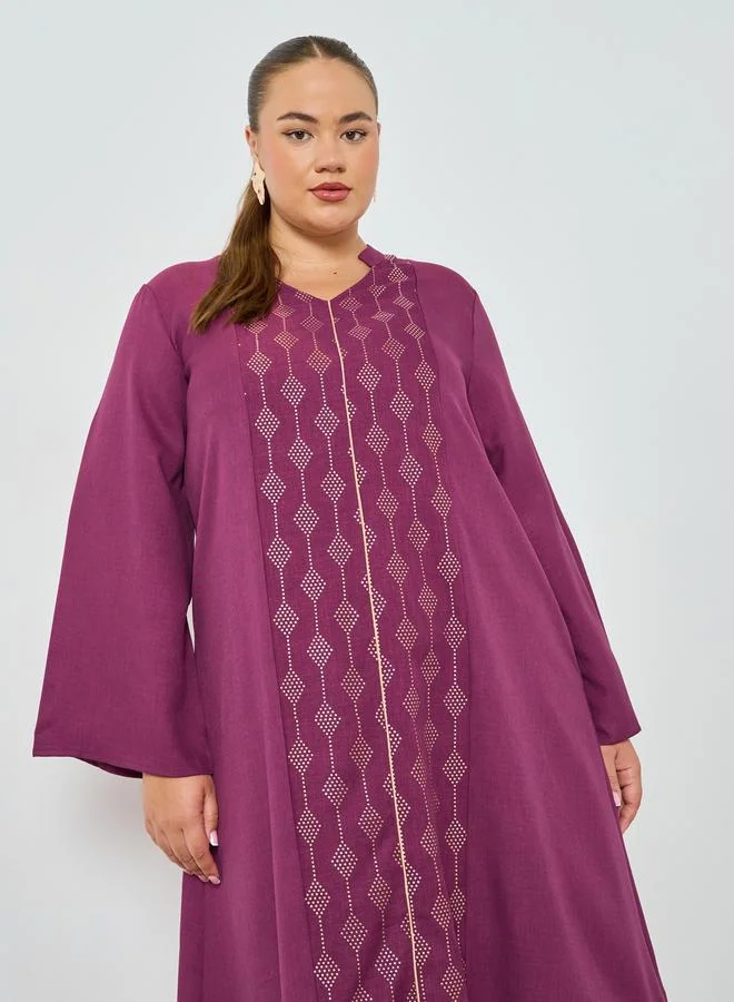 Amirah Plus Size Burgundy Embellished A-Line Jalabiya
