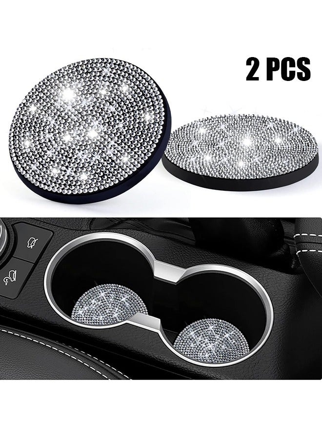 اتش واي 2 حزمة بلينغ سيارة كأس حامل الوقايات، 2.75 بوصة كامل كريستال حجر الراين سيارة كأس حامل إدراج كوستر المضادة للانزلاق السيارات السيارات الملحقات الداخلية العالمي للنساء أبيض - Image 1