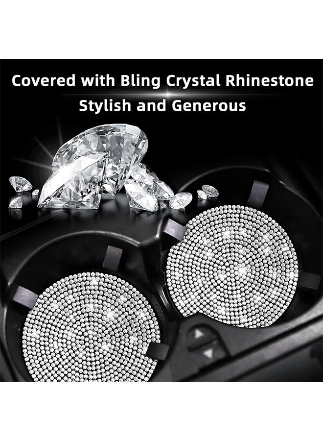 اتش واي 2 حزمة بلينغ سيارة كأس حامل الوقايات، 2.75 بوصة كامل كريستال حجر الراين سيارة كأس حامل إدراج كوستر المضادة للانزلاق السيارات السيارات الملحقات الداخلية العالمي للنساء أبيض - Image 4