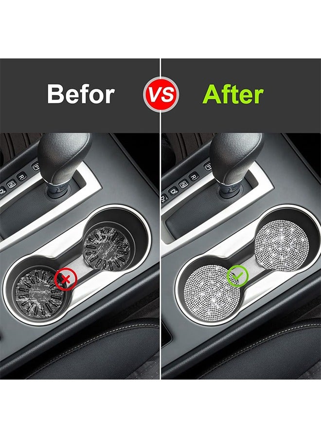 اتش واي 2 حزمة بلينغ سيارة كأس حامل الوقايات، 2.75 بوصة كامل كريستال حجر الراين سيارة كأس حامل إدراج كوستر المضادة للانزلاق السيارات السيارات الملحقات الداخلية العالمي للنساء أبيض - Image 2