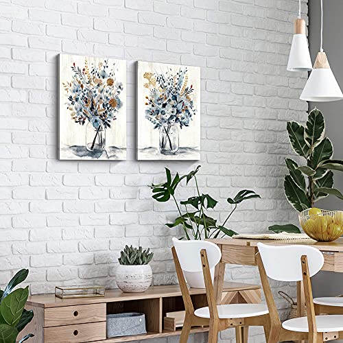 Hardy Gallery Floral Painting Canvas Wall Art: Abstract Flower Bouquet in Glass Bottle Picture Print for Dining Room (18'' x 24'' x 2 Panels) - Image 3