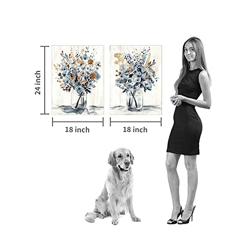 Hardy Gallery Floral Painting Canvas Wall Art: Abstract Flower Bouquet in Glass Bottle Picture Print for Dining Room (18'' x 24'' x 2 Panels) - Image 4