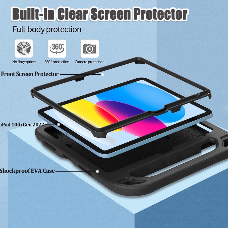 BMOUO Kids Case for iPad 11th Generation (A16) 11 Inch 2025/iPad 10th Generation 10.9" 2022 - with Built-in Screen Protector, Shockproof Handle Stand iPad 11th/10th Generation Case for Kids, Black - Image 3