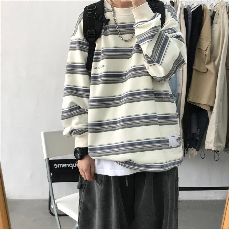 Generic Korean INS Bold Stripe Casual Hoodie Unisex gray high-end