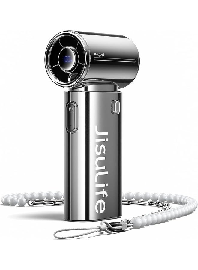JISULIFE Handheld Fan Life9S - Sleek Chrome: Turbo Power, 22 Hours Cooling - Image 1