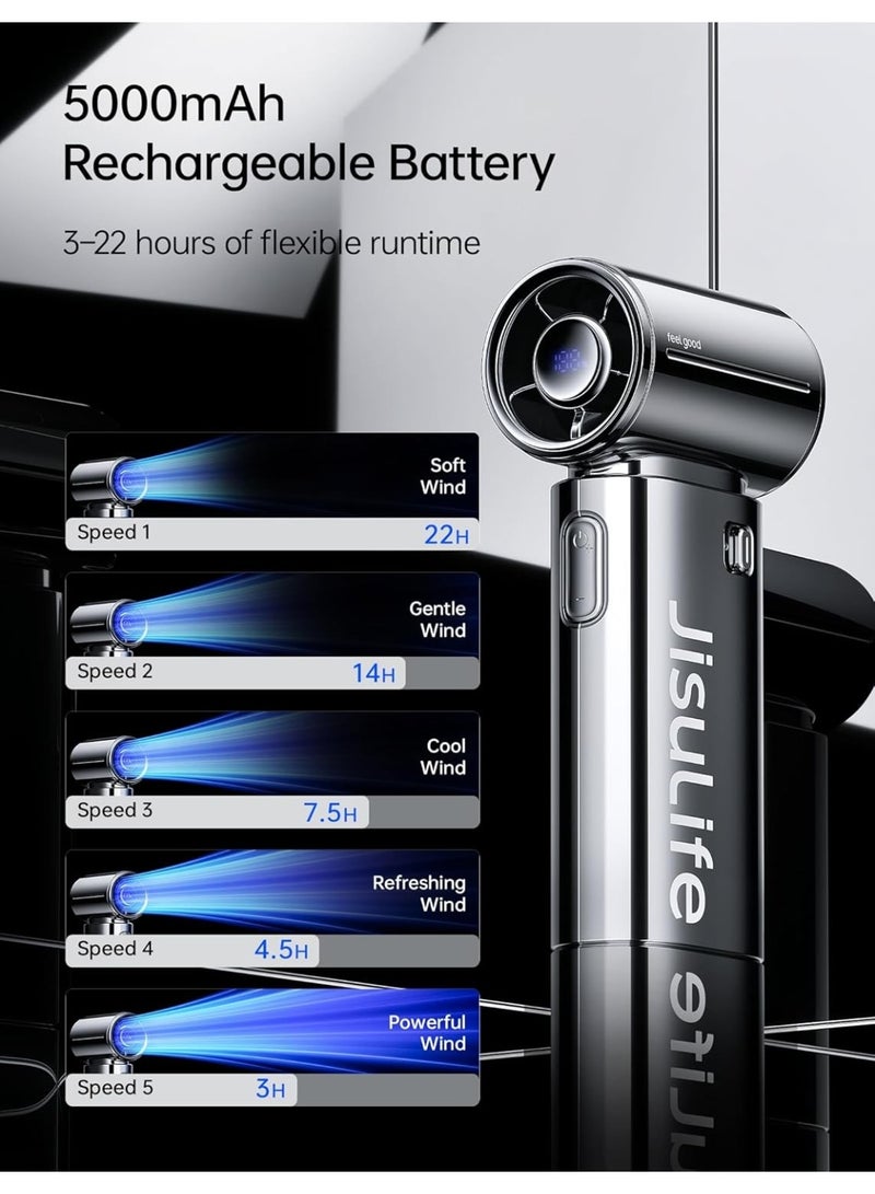 JISULIFE Handheld Fan Life9S - Sleek Chrome: Turbo Power, 22 Hours Cooling - Image 5