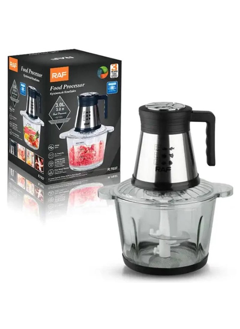 RAF - Powerful vegetable and meat grinder, contains a grinder, a quad blade, and a 3.0 liter glass bowl with a capacity of 800 watts, model R.7037 - Image 1