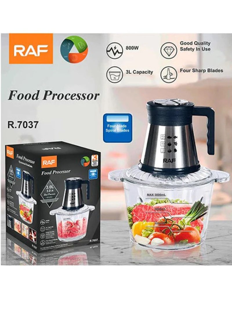 RAF - Powerful vegetable and meat grinder, contains a grinder, a quad blade, and a 3.0 liter glass bowl with a capacity of 800 watts, model R.7037 - Image 1
