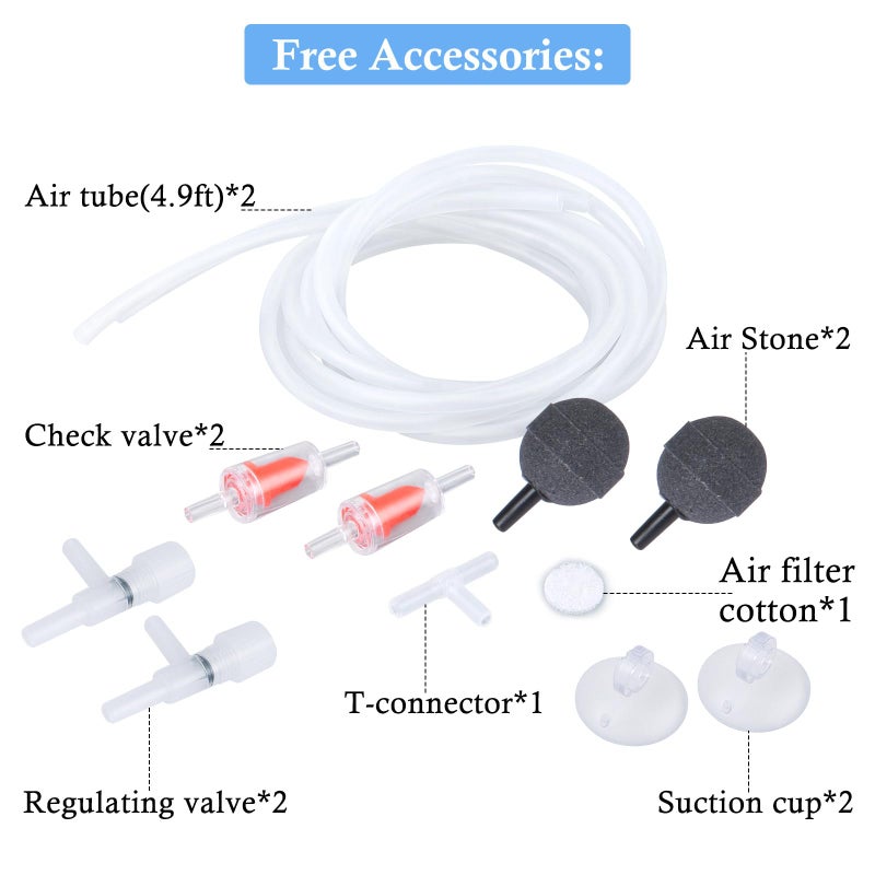 HITOP Dual Outlet Aquarium Electric Air Pump, Whisper Adjustable Fish Tank Aerator, Quiet Oxygen Pump with Accessories for 20 to 100 Gallon (2 outlets) - Image 2