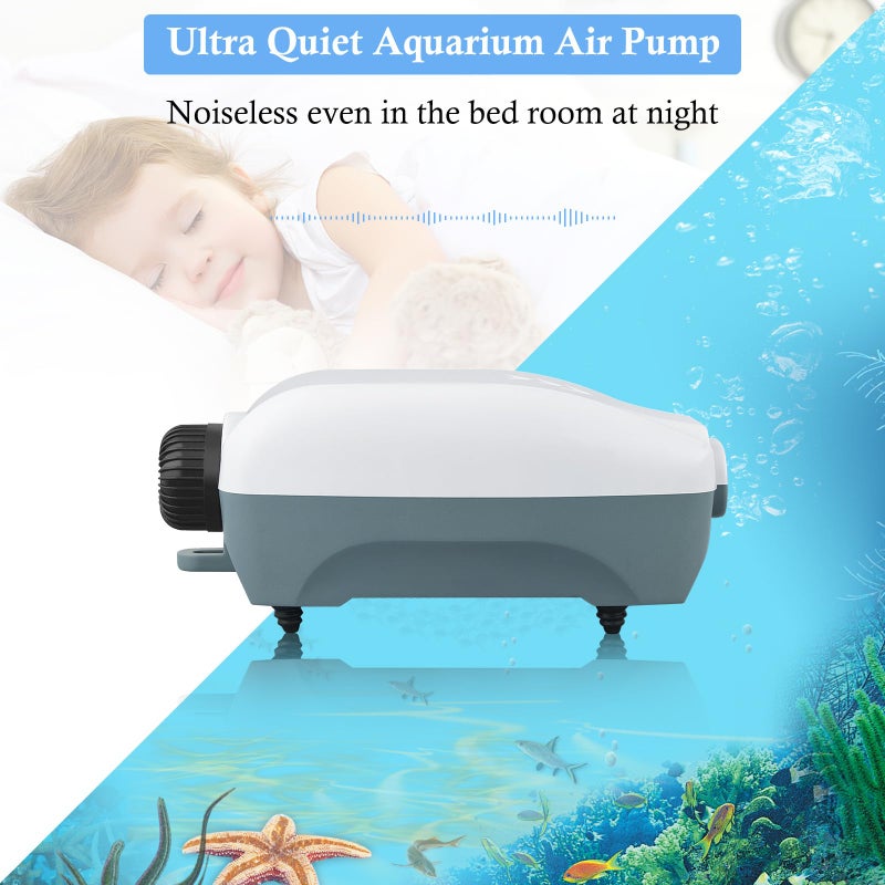 HITOP Dual Outlet Aquarium Electric Air Pump, Whisper Adjustable Fish Tank Aerator, Quiet Oxygen Pump with Accessories for 20 to 100 Gallon (2 outlets) - Image 5