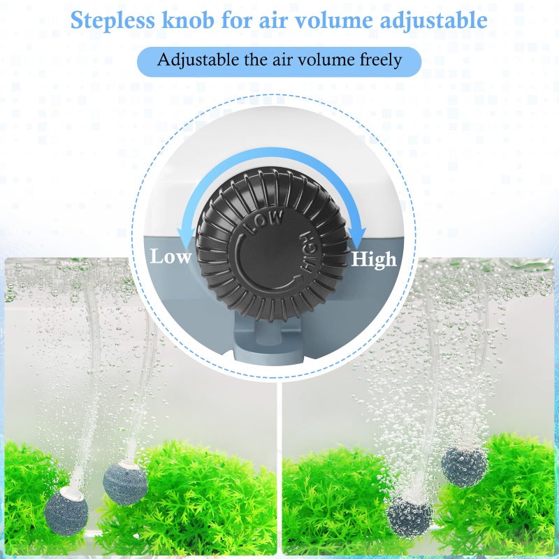 HITOP Dual Outlet Aquarium Electric Air Pump, Whisper Adjustable Fish Tank Aerator, Quiet Oxygen Pump with Accessories for 20 to 100 Gallon (2 outlets) - Image 4