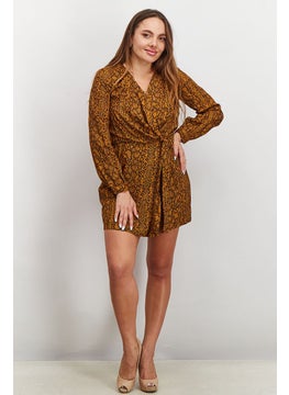 French Connection Women Animal Print Long Sleeve Mini Dress, Inca Gold  - Image 4
